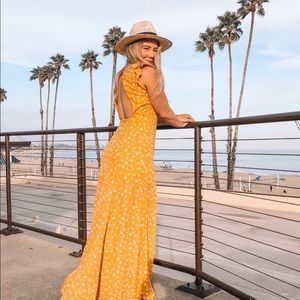 LuLu’s Yellow Floral Print Backless Maxi Dress